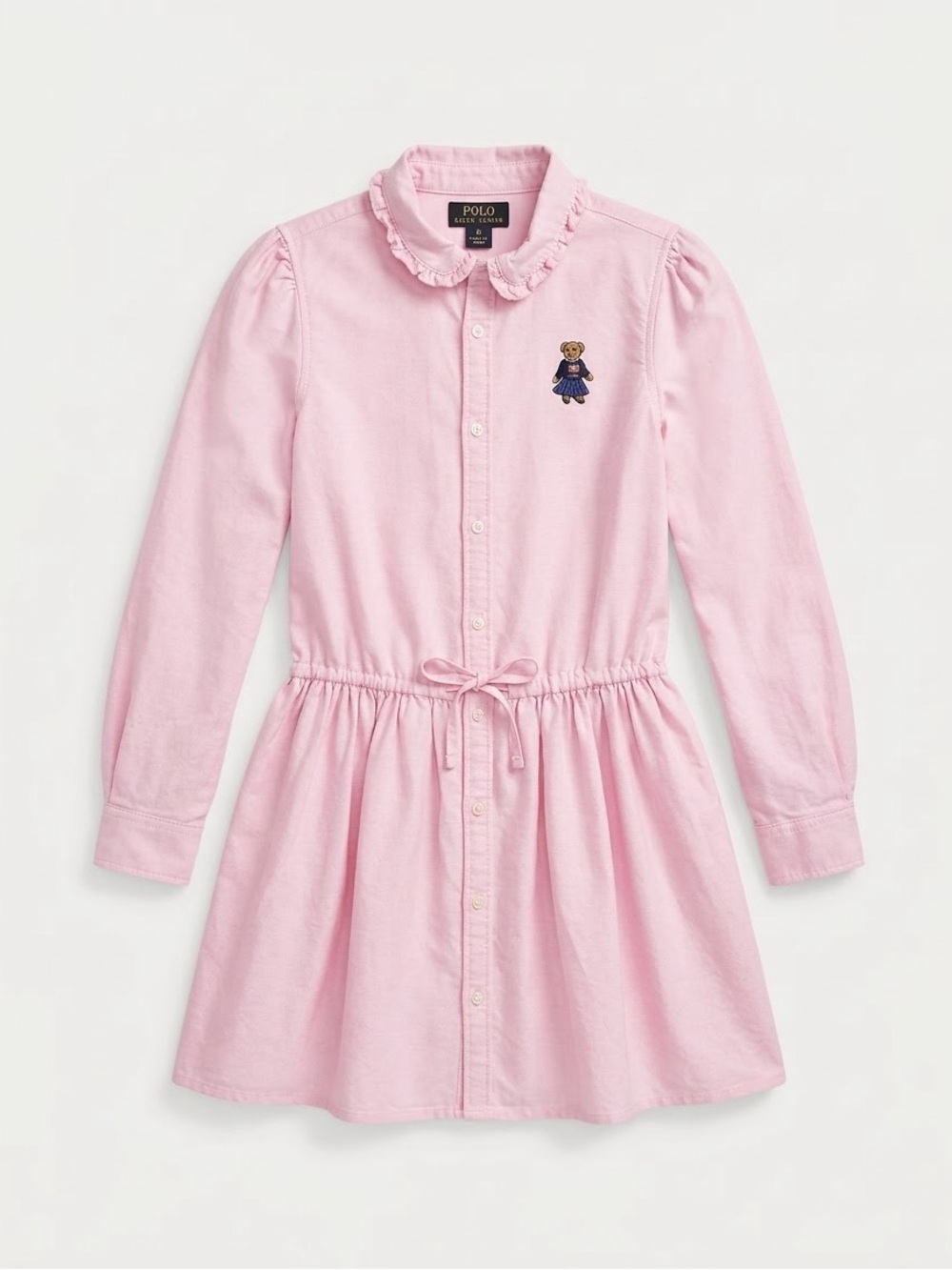 RALPH LAUREN Girls Pink Polo Bear Oxford Shirtdress | Size 6x